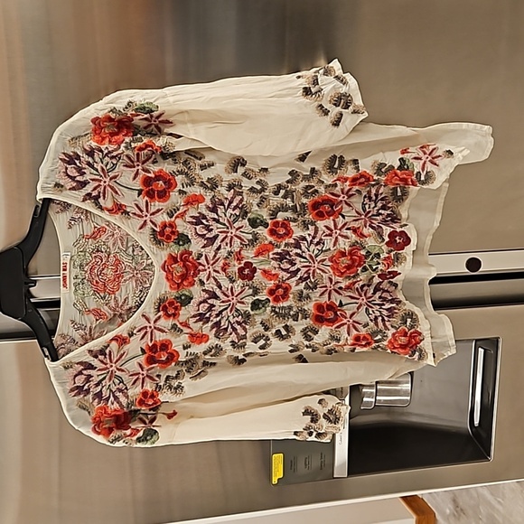 💕JOHNNY WAS💕 Leopard Rose Blouse ~ Embroidered Floral Tunic Shell Small - Picture 6 of 13